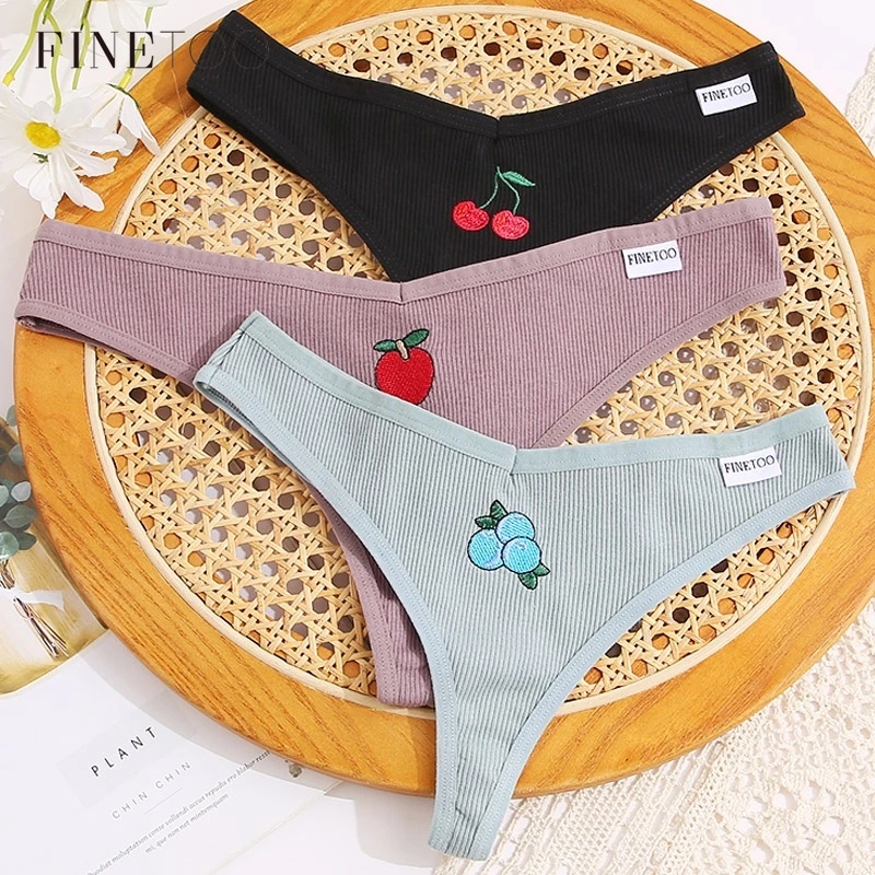 Embroidery Thong Sexy Panty Women Cotton Underwear Hipsters