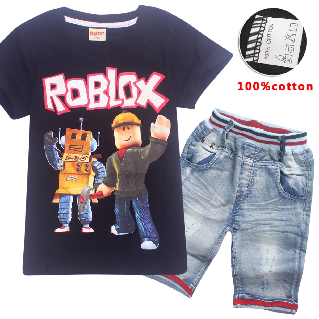 Roblox Kids T Shirts Shorts Jeans Suit For Boys And Girls Two Piece Set Pure Cotton Ready Stocks Shopee Philippines - roblox game print t shirt tops denim shorts fashion new teenagers kids outfits girl clothing set jeans 2pcs children clothes