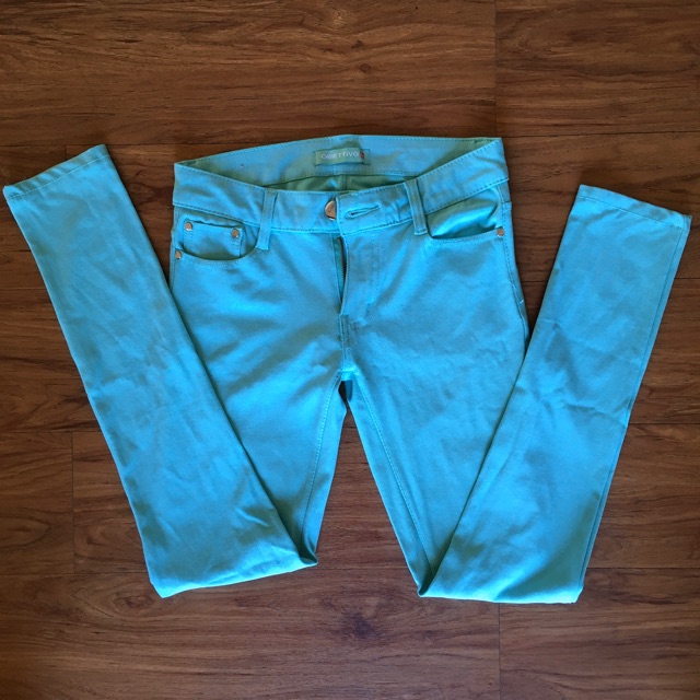 aqua colored jeans