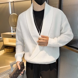 V-Neck Long-Sleeved Sweater Men Korean Style Loose Knitwear Pullover Fashion Top