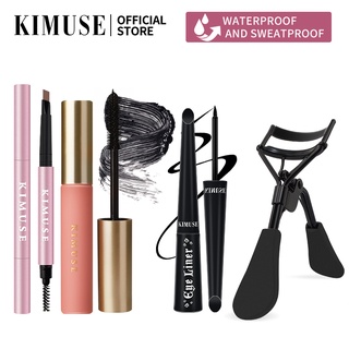 KIMUSE Double-head Waterproof Eyebrow Pencil+Volum Express Mascara+ Liquid Eyeliner+ Eyelash Curler 4PCS/set
