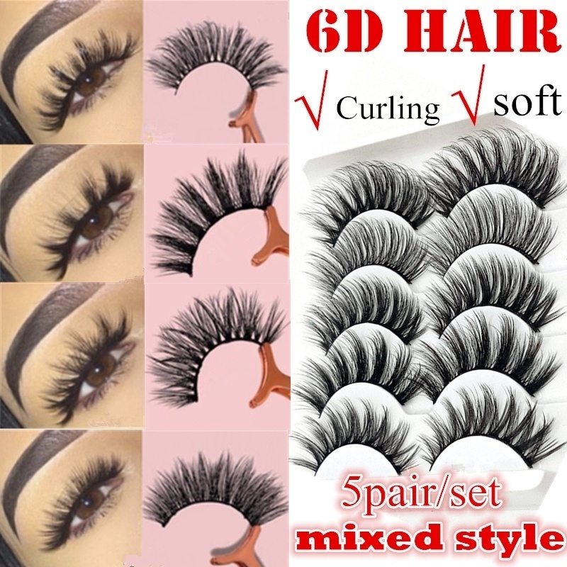 5 Pairs Multipack 6D Mink False Eyelashes Natural Makeup Lash Extension ...