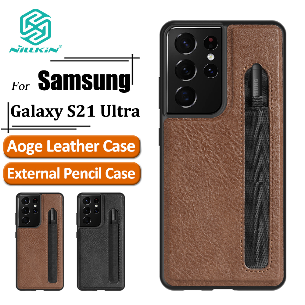 Nillkin Luxury Aoge Leather Phone Case For Samsung Galaxy S21 Ultra 5g High End Business Style Protective Back Cover With External Pen Tray Shopee Philippines