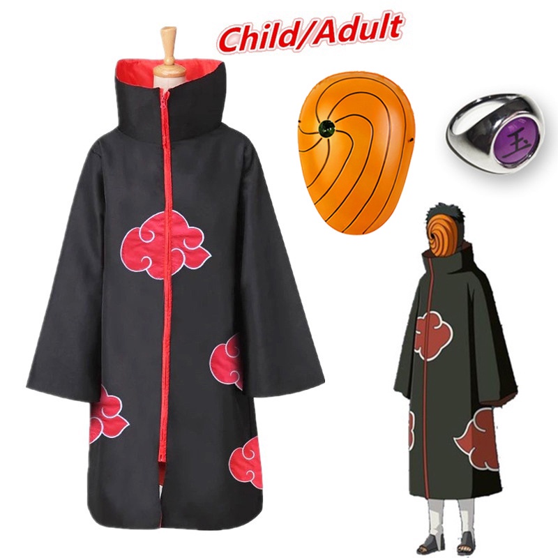 Naruto Costume Uchiha Obito Tobi Akatsuki Cosplay Cloak Halloween ...