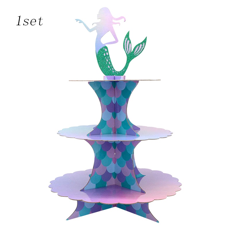 Mermaid Three-layer Cake Rack Golden Powder Green Powder Dessert Rack Birthday Party Decor Needs Decoration