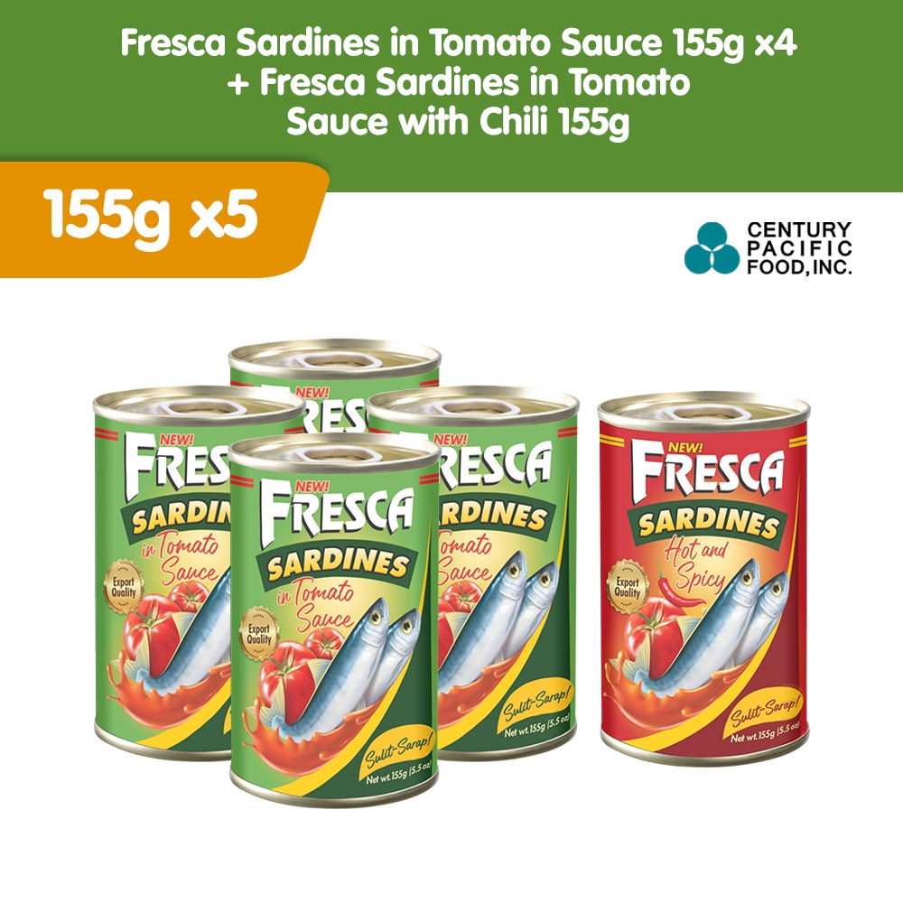 Fresca Sardines in Tomato Sauce 155g Pack of 4 + Fresca Sardines in Tomato Sauce with Chili 155g