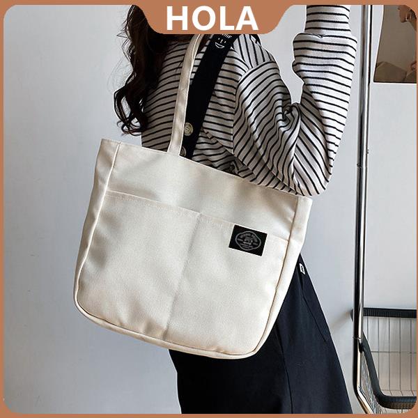 Hola Double Pockets Korean New Fashion Canvas Tote Bag Casual Shoulder ...