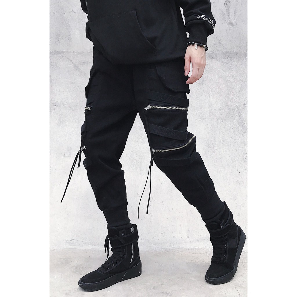 black zipper joggers