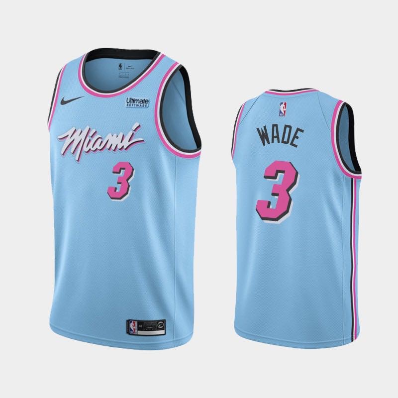City Edition Dwyane Wade #3 Miami Heat Basketball Trikot Genäht Himmelblau 