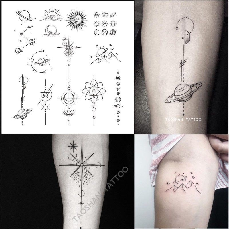Taoshan Tattoo Sun Moon Stars Ins Simple Dark Clavicle Black And White Pattern Sun Moon Waterproof Tattoo Sticker Shopee Philippines