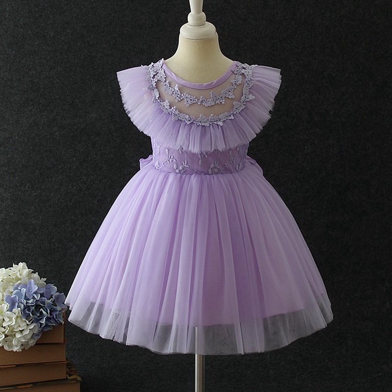 4 Color Baby Girl 1st Birthday Dress Clothes Children Soft Voile