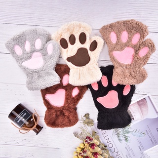 [Chitengyecool] Cute Cat Claw Plush Mittens Fluffy Bear Gloves Costume Half Finger Party Gift #2