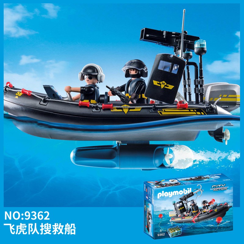 playmobil police car and boat