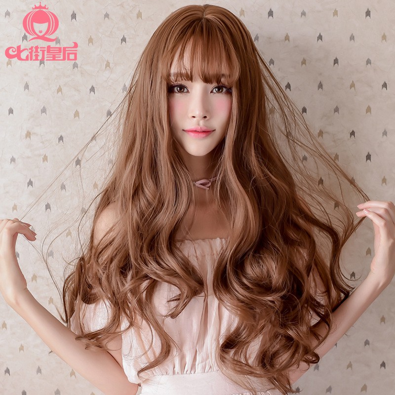 Wig Female Long Curly Big Wavy Korean Air Bangs Realistic Wo