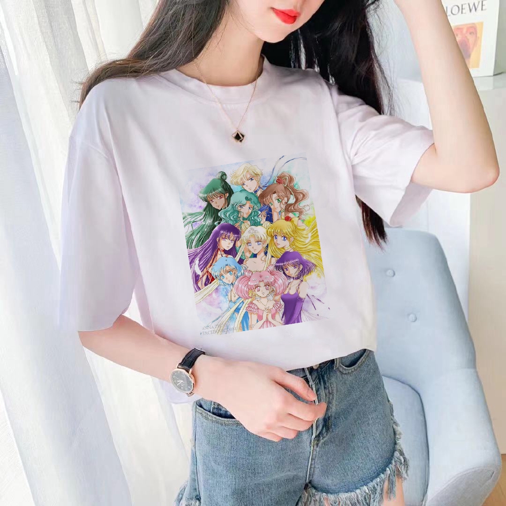 Anime Sailor Moon Cosplay Women Men T-Shirt Top Cute Cartoon Short Sleeve Tee 