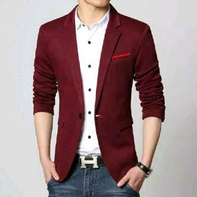 red casual suit