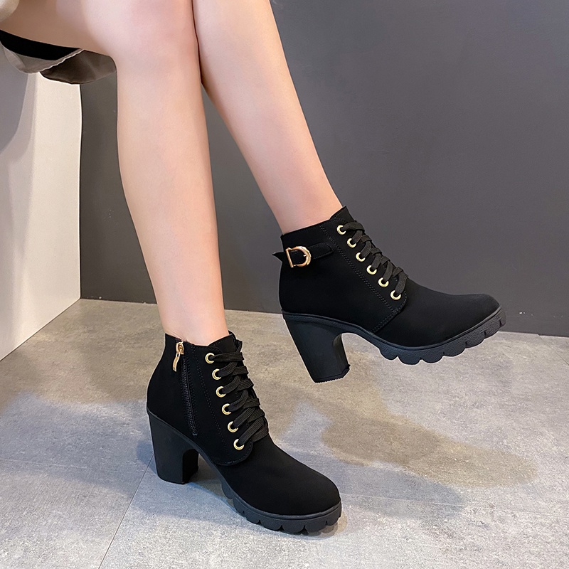22 Korean Boots For Women Fashion Heels Suede Dwarf Shoes Add 1 Size 8 Shopee Philippines