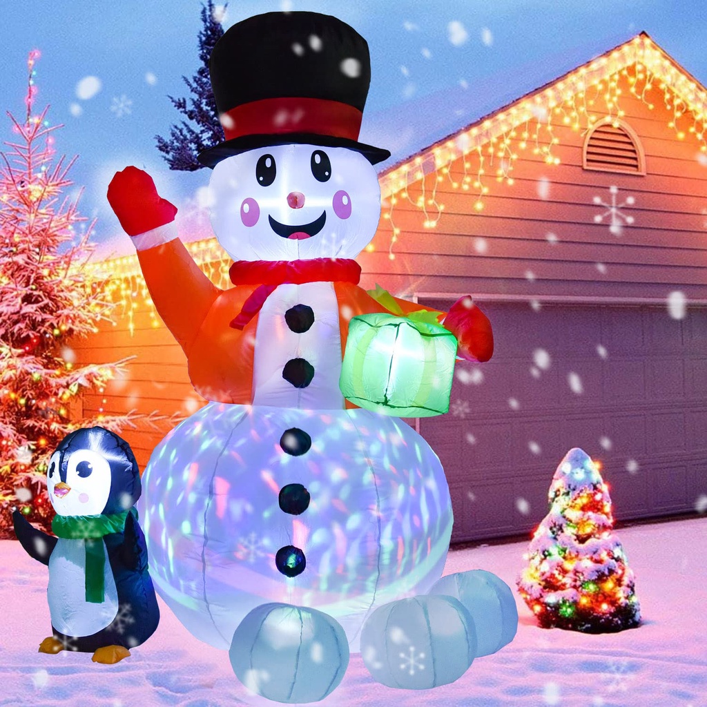 6ft Lighted Christmas Inflatable Snowman With Cute Penguin,building 