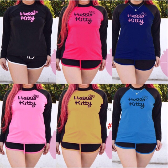 Plus size rash guard terno(top+short) rashguard swimwear cod Shopee