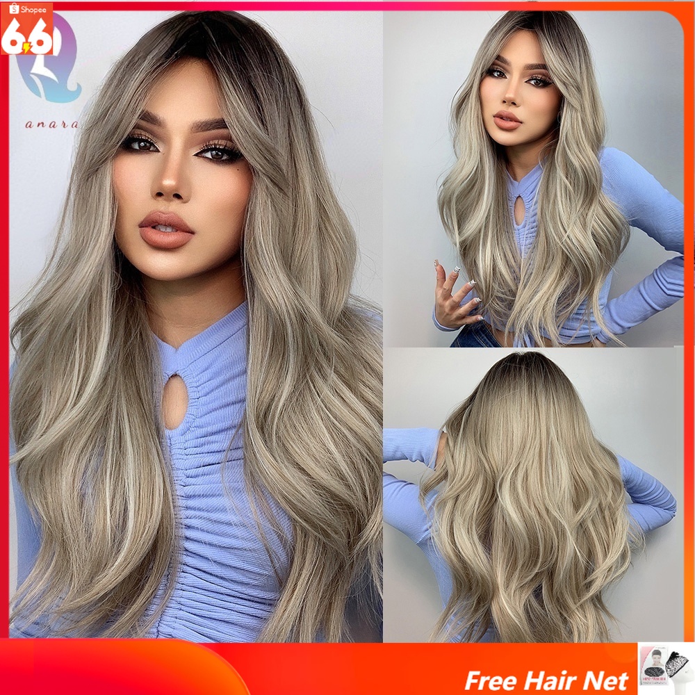 Long Silver Big Wave Wig,Black Gradient Silver Curly Wig,Long Curly Wig,Wig For White Women,Cosplay Wig,Heat Resistant,Europe America Wig