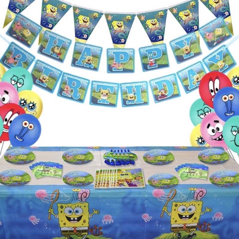 Spongebob Theme Disposable Tableware (Plates, Cups, Topper, Table Cover ...