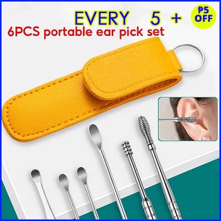 6pcs New Spiral Ear Pick Spoon Set Wax Removal Cleaner Multifunction Tools Accessories