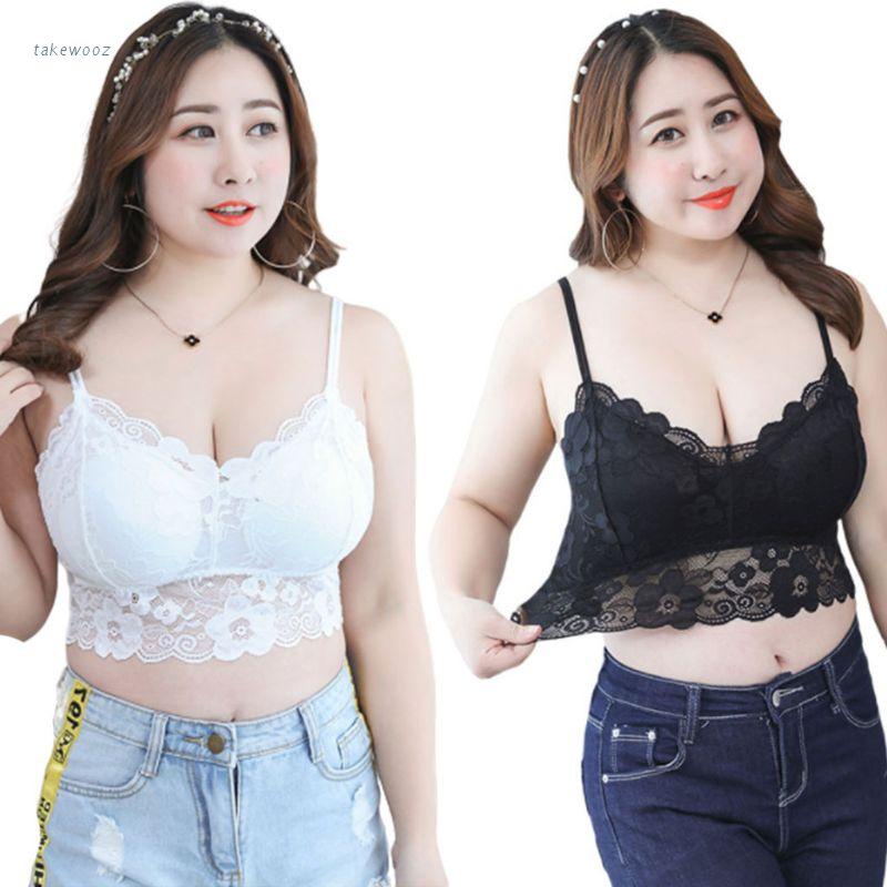 takewooz Womens Plus Size Sexy Deep V-Neck Crop Top Seamless Scalloped Sheer Floral Lace Bralette Padded Wireless Underwear Vest XL-3XL | Shopee