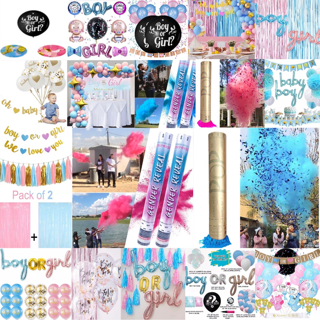 Gender Reveal Smoke Bomb Powder Confetti Twist Popper Balloons Baby