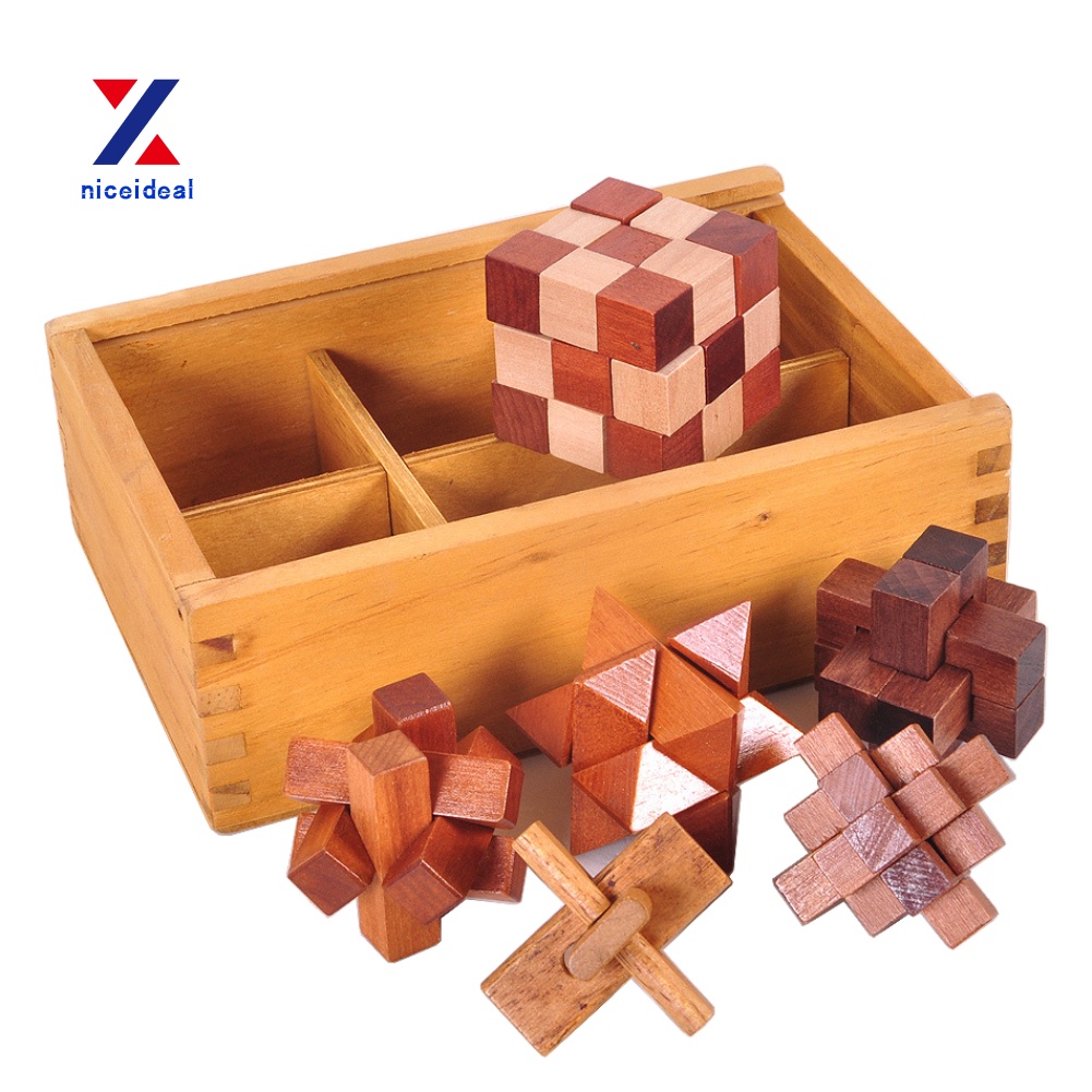 AM_ 6Pcs/Set Wooden Kongming Luban Lock Brain Teaser Adults Kids Game Toy Health 