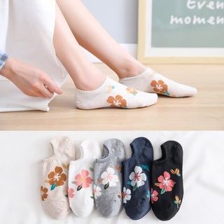 1 Pairs Women Ankle Invisible Flower Socks Non slip Loafer Boat Liner Cotton Socks Comfortable Socks