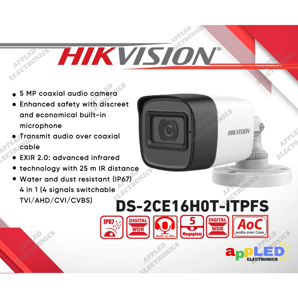 Hikvision DS2CE16H0TITPFS 5MP Audio Bullet Analog Infrared CCTV