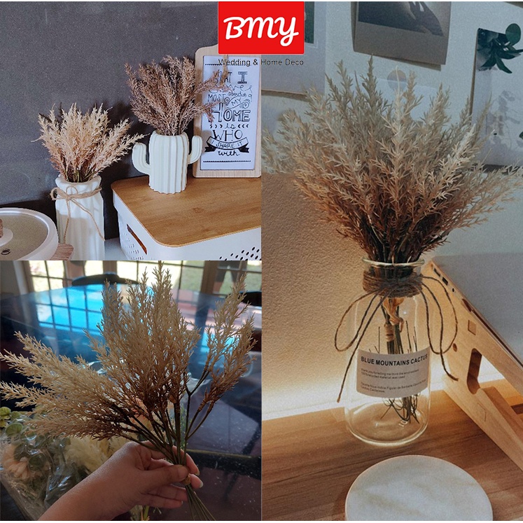 BMY 6pcs Bundle Artificial Smog Rime Simulation Flower Wheat Straw Plant Wheat Field Flower Art Wedding Home Decoration