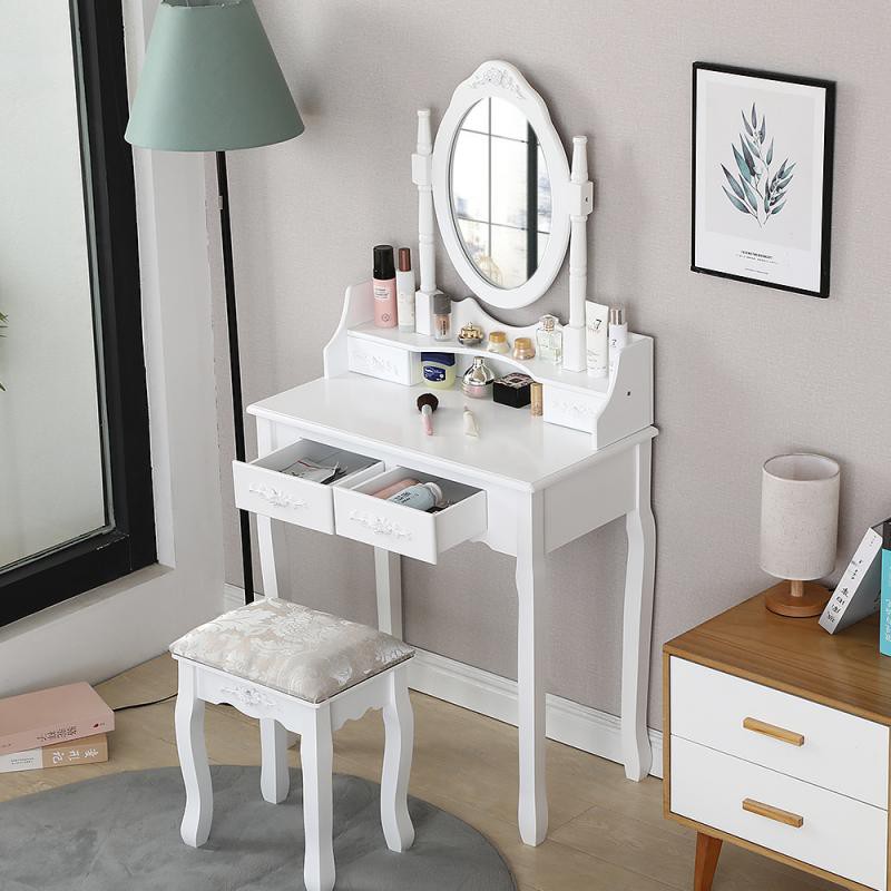 Makeup Vanity Bedroom Dresser Set Stool, Led Mirror Bedroom Vanity