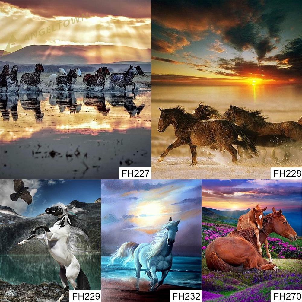 5D DIY Full Round Drill Diamond Painting Gallop Horses Mosaic Kit Rhinestone Drawing Picture Home Decoration Art Craft