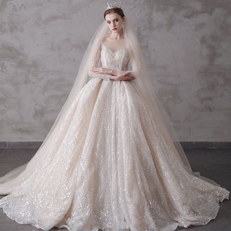 long sleeve big wedding dress