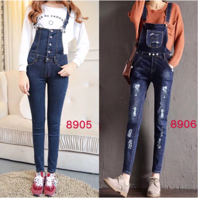 Goddess shoulder straps connected jeans 