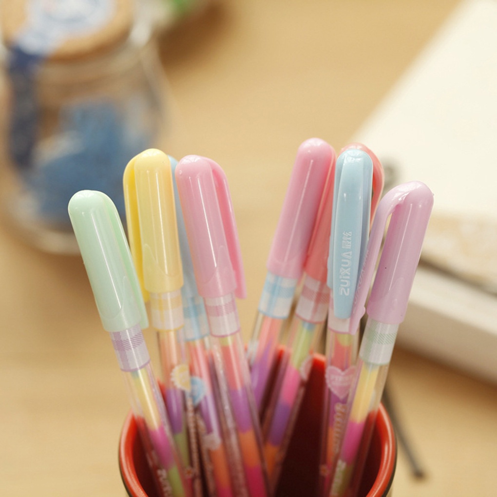 [CHOO] Colorful Plastic Cover 14 5cm Length Rainbow Pen 6 colors in 1 Colors Ink Gel Pens Surprising Gift