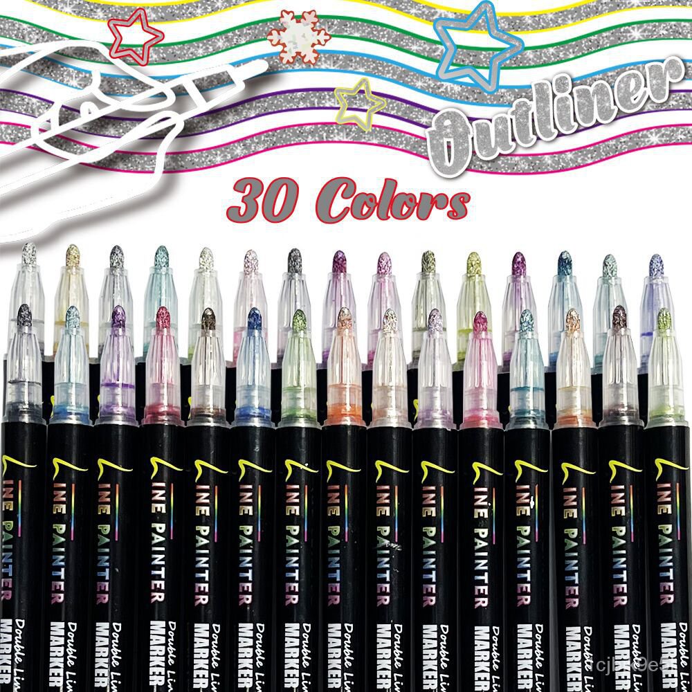 Double Line Outline Pens - Metallic Outline Markers Pens For Gift Card ...