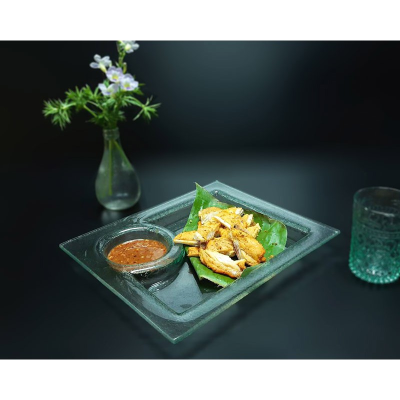 Plate Glass Tray Food Divider 2 Compartments Size 10 x 12 Inches