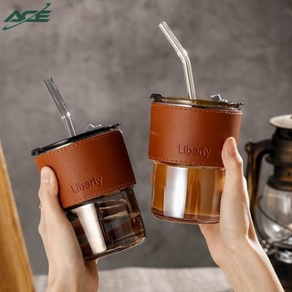 Glass Straw Cup Coffee Mug with Lid Tumbler Hot Cold Milk Tea Cup Water Bottle