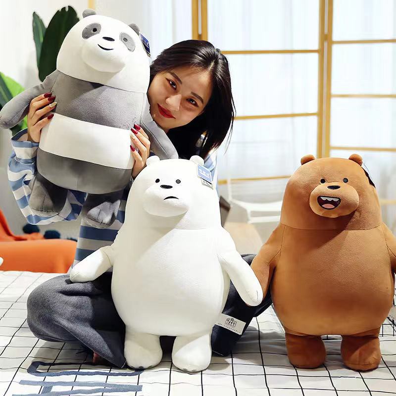 3PCS 12x25cm We Bare Bear Panda Grizzly Ice Bear Plush Soft Toy Stuffed Doll UK 