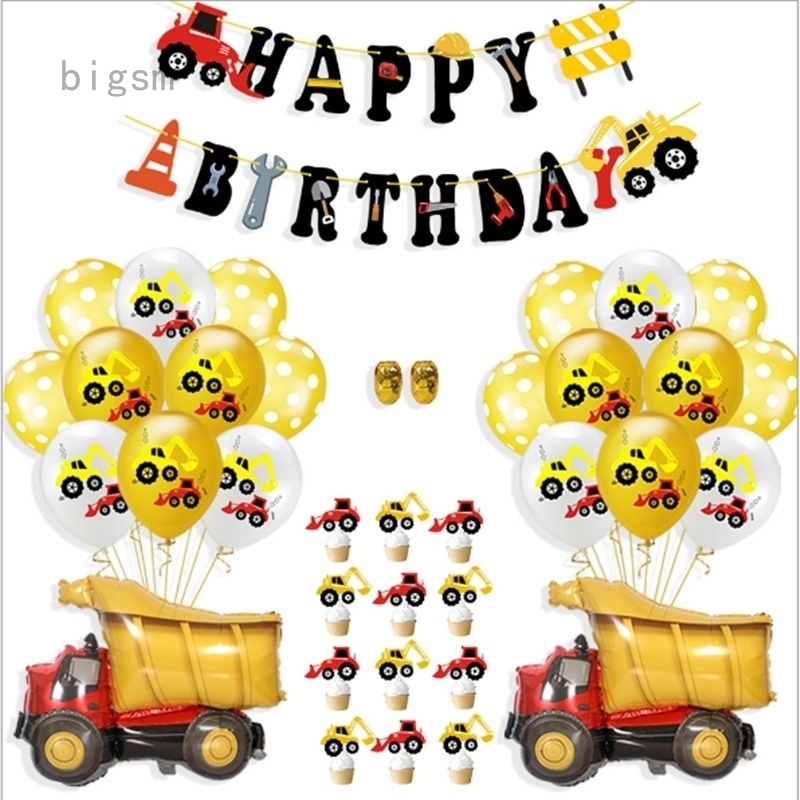 37 Pcs Set Cartoon Car Balloon Set Construction Birthday Party Set