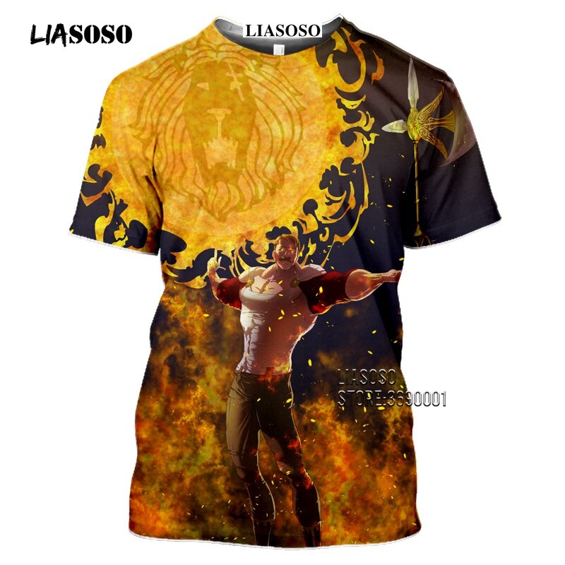 The New  LIASOSO Anime The Seven Deadly Sins Men's T-shirt Japanese Meliodas Hawk Escanor Estarossa 3D Print Tshirt Summer Casual Shirt