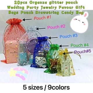 20pcs Organza glitter pouch Wedding Party Jewelry Favour Gift Bags Pouch Drawstring Candy Bag