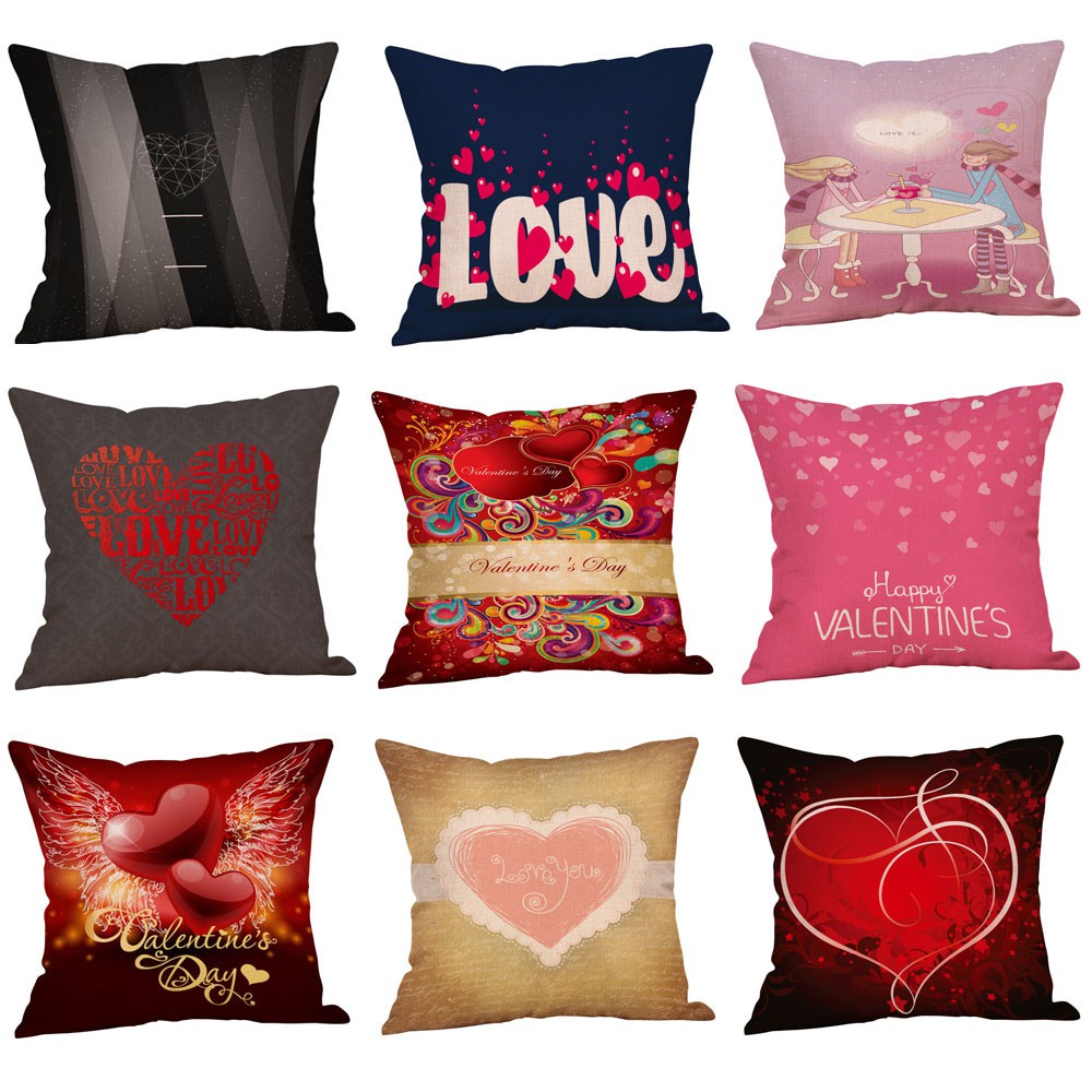 Happy Valentines Pillow Cases Linen Sofa Cushion Cover Home Decor