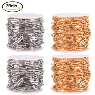 2 Roll 304 Stainless Steel Paperclip Chains Golden/Stainless Steel Color Drawn Elongated Cable Chains with Spool Platinum Soldered for Necklace Jewelry Making Link: 11~12x4x0.5~0.87mm; about 5m/roll
