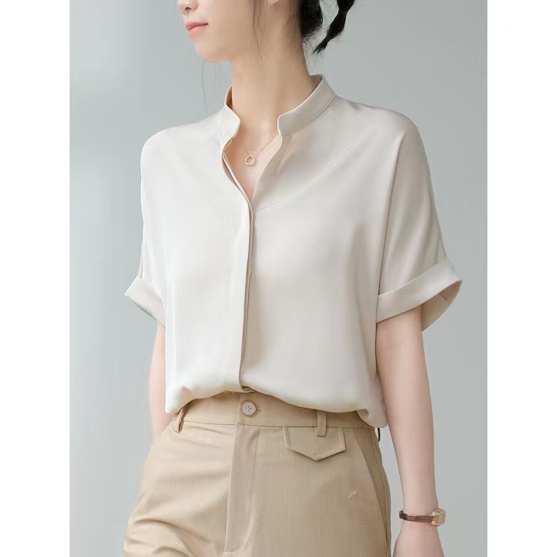 Vintage Chinese Collar Blouse for Women Plain Chiffon 2 Colors Size S ...