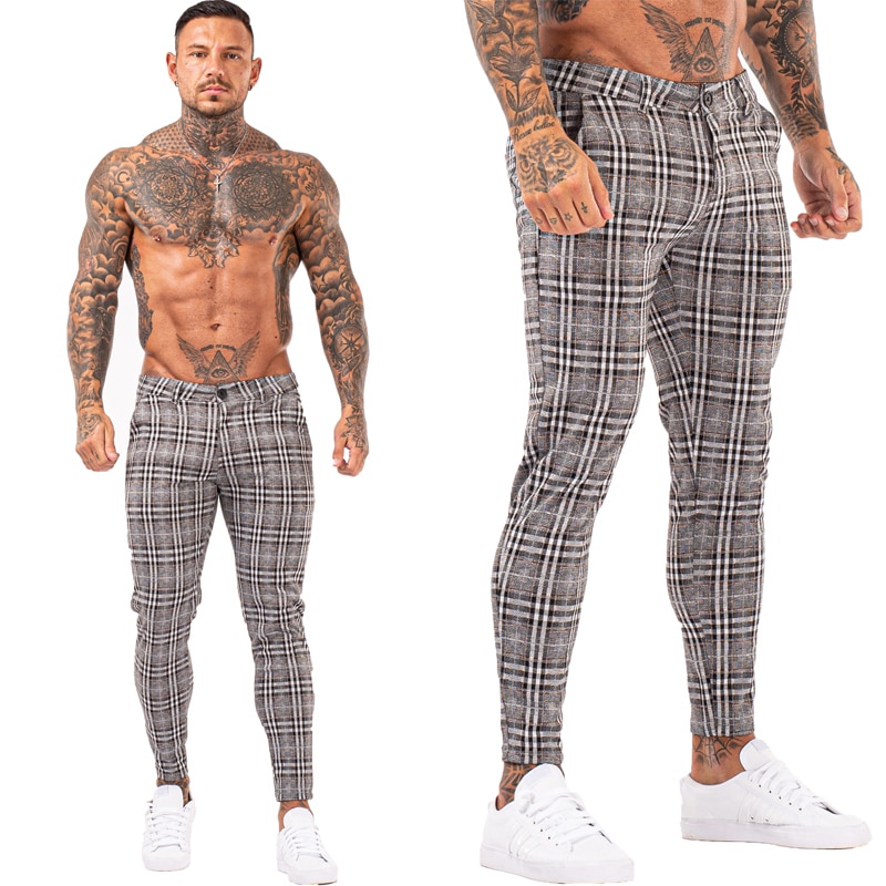 mens super skinny plaid pants