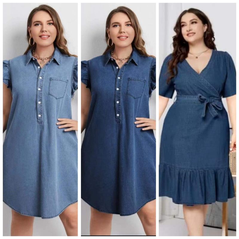 1087/1088 ASY SOFT DENIM DRESS PLUS SIZE (FIT TO XL) | Shopee Philippines