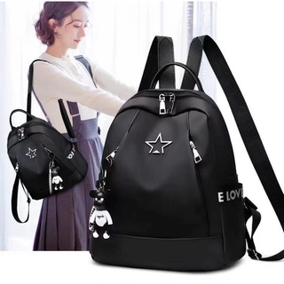 Korean Style Fashion Backpack with 2 front zipper and keychain